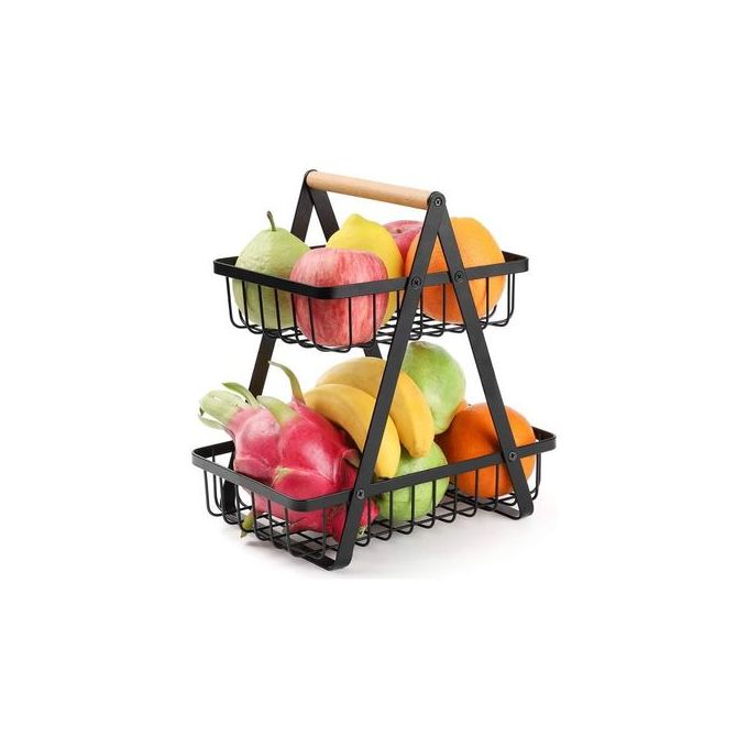 Étagère de Rangement 2 Niveaux en Métal avec Poignée Bois