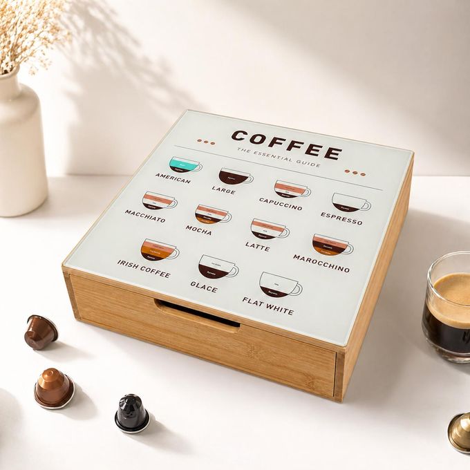 Rangement Capsules Café et Thé en Bambou 30×30×10 cm