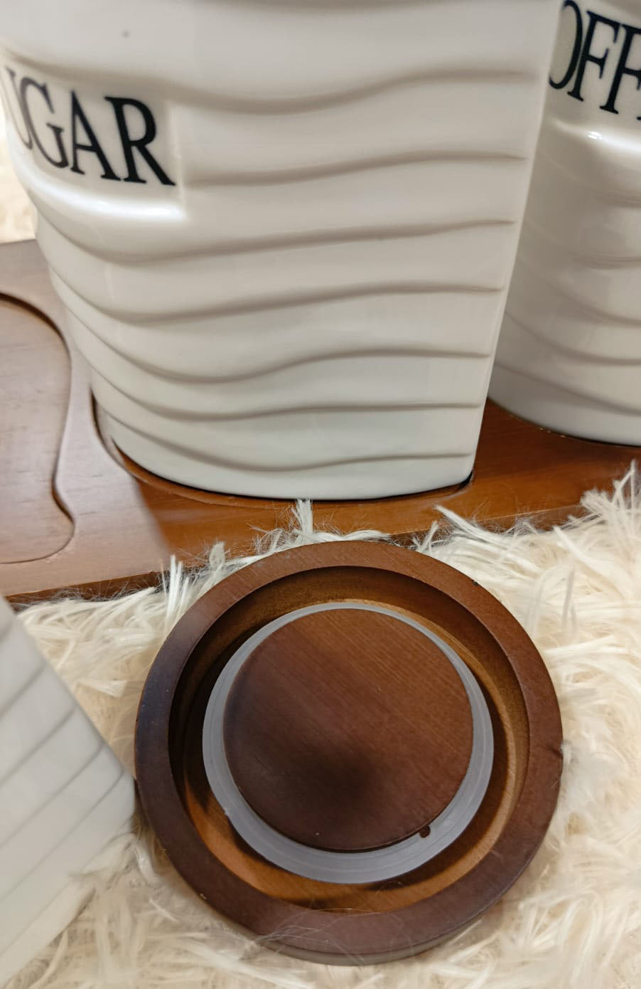 Boîtes à Sucre & Café en Céramique – Couvercle Effet Bois