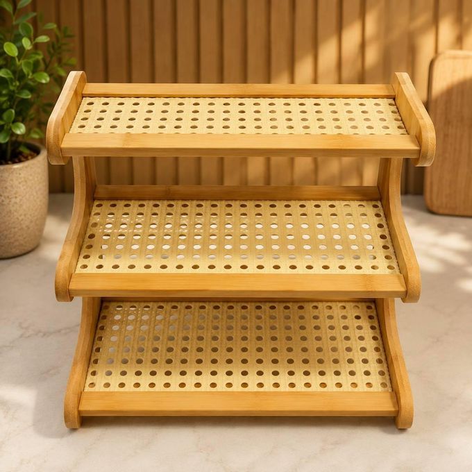 Étagère de Rangement 3 Niveaux Style Cannage – Design Naturel | Shemssy