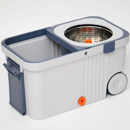 Kit Nettoyage Sol Balai Rotatif 360° Seau Inox avec Têtes Microfibre