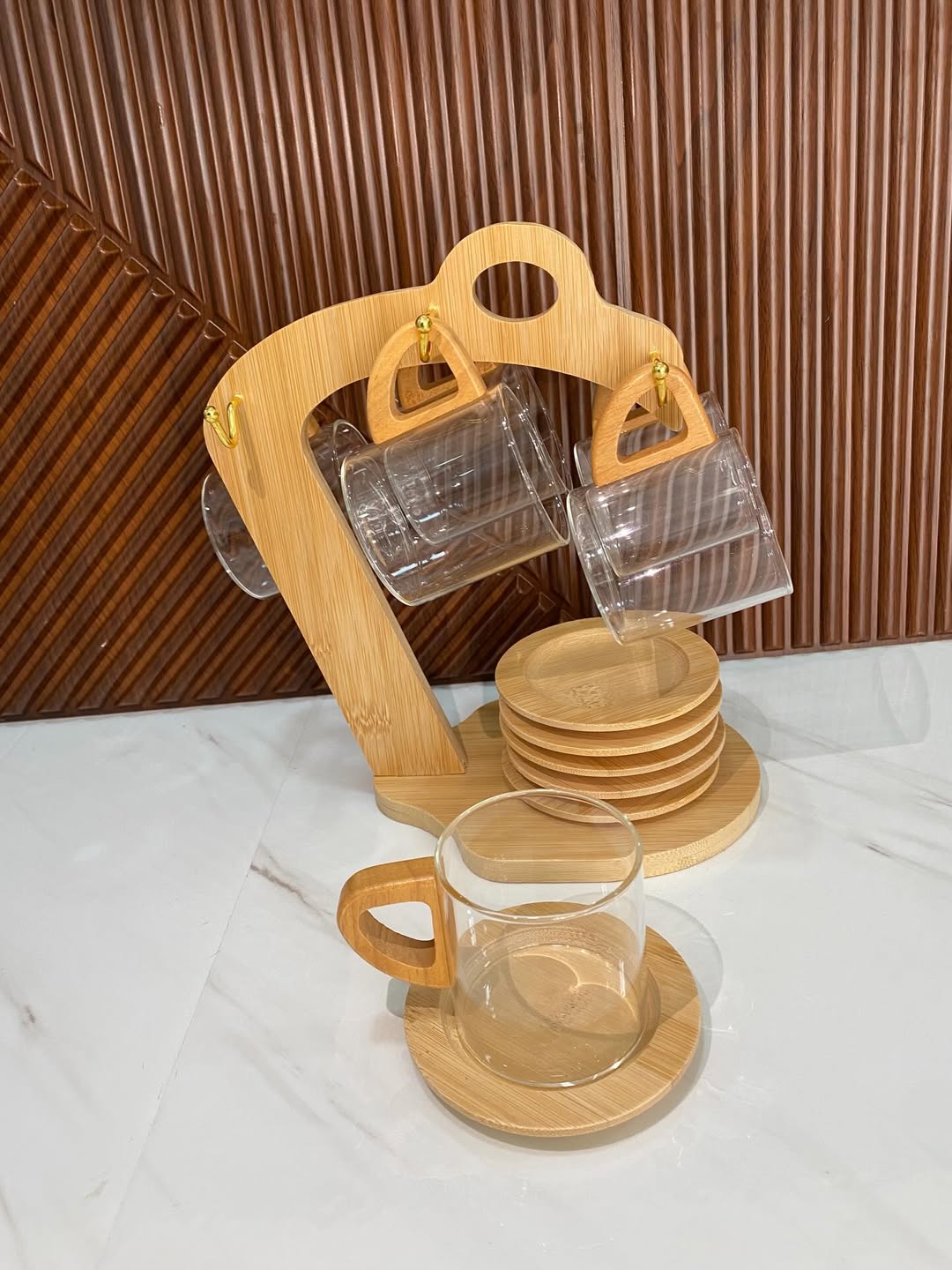 Présentoir à Tasses Effet Bambou