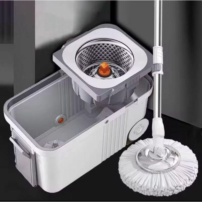 Kit Nettoyage Sol Balai Rotatif 360° Seau Inox avec Têtes Microfibre