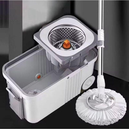 Kit Nettoyage Sol Balai Rotatif 360° Seau Inox avec Têtes Microfibre