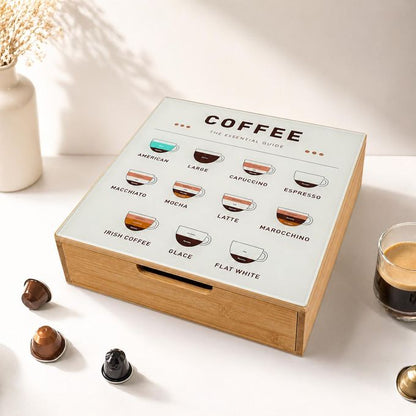 Rangement Capsules Café et Thé en Bambou 30×30×10 cm