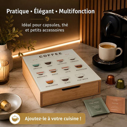 Rangement Capsules Café et Thé en Bambou 30×30×10 cm