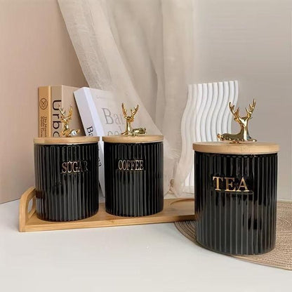 Boîtes Sucre Café Thé Noires & Dorées